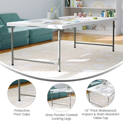Flash Furniture Paige Rectangle Kid's Plastic Folding Table, 29"W x 60"D x 18.75"H, Granite White (RB3060FHKIDWH)