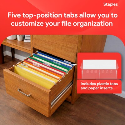 Staples® Heavy Duty Bright Colored Hanging File Folders, 1/5-Cut Tab, Letter Size, Assorted Colors, 25/Box (ST875411-CC)