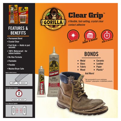 Gorilla Clear Grip Contact Adhesive, 3 oz., Crystal Clear (8040002)