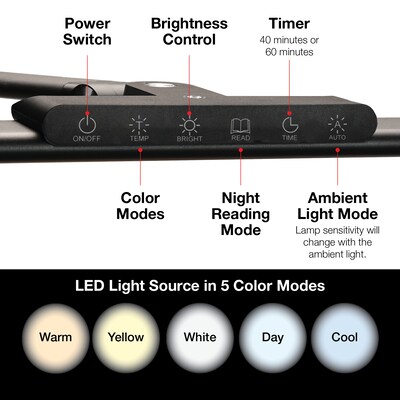 Excello Brands Wellness Series LED Desk Lamp, 17.5, Black (EGP-DL-18P-BLK)