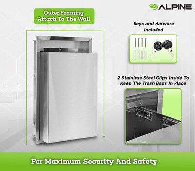 Alpine Industries Metal Indoor Trash Can, 12 Gallon, Stainless Steel (493)
