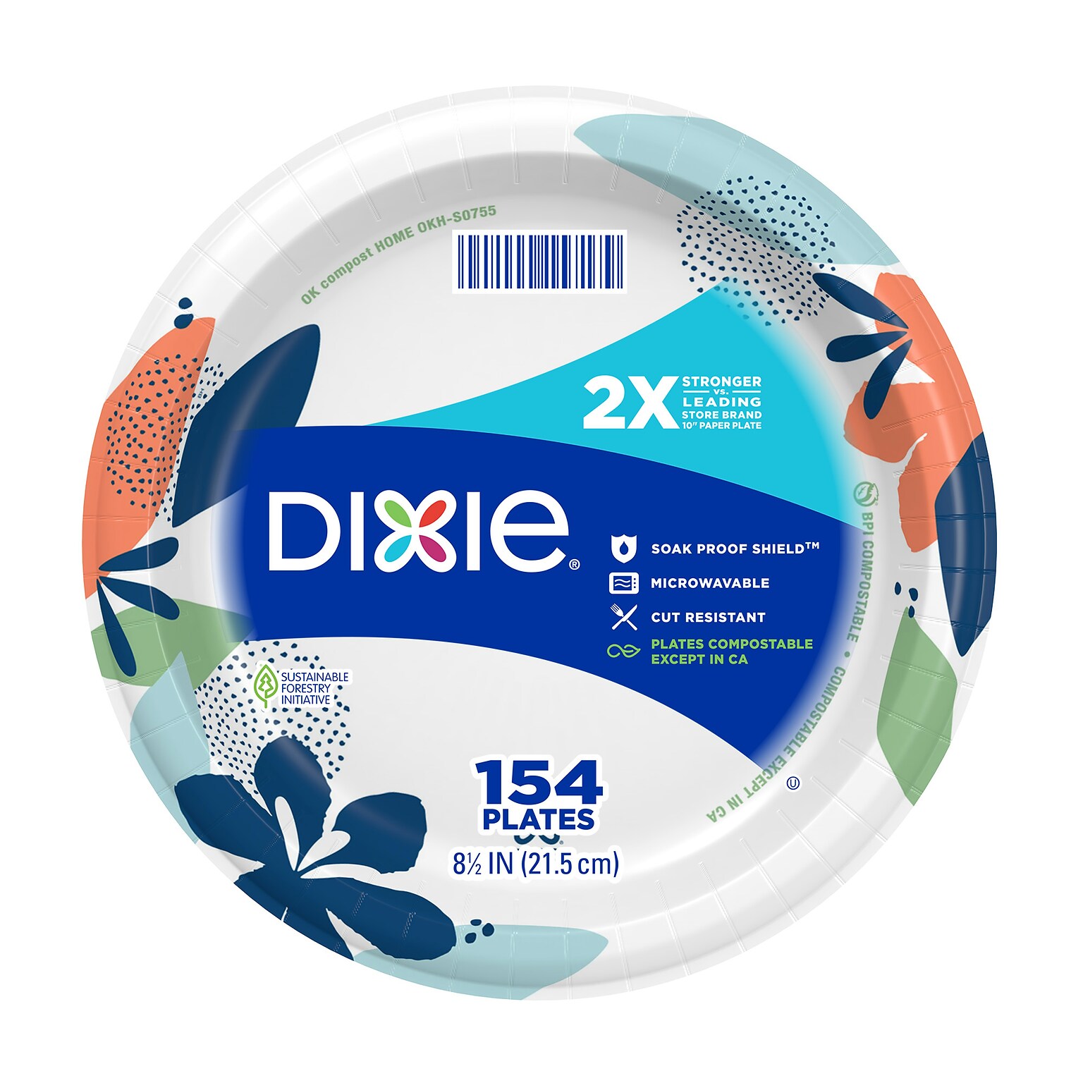Dixie 8.5 Paper Plates, White, 154 Plates/Pack (15717)