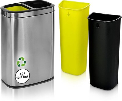 Alpine Industries Stainless Steel Dual Compartment Trash Can with Lid and Liner, 21 Gallon, 2/Pack (ALP470-R-40L-2PK)