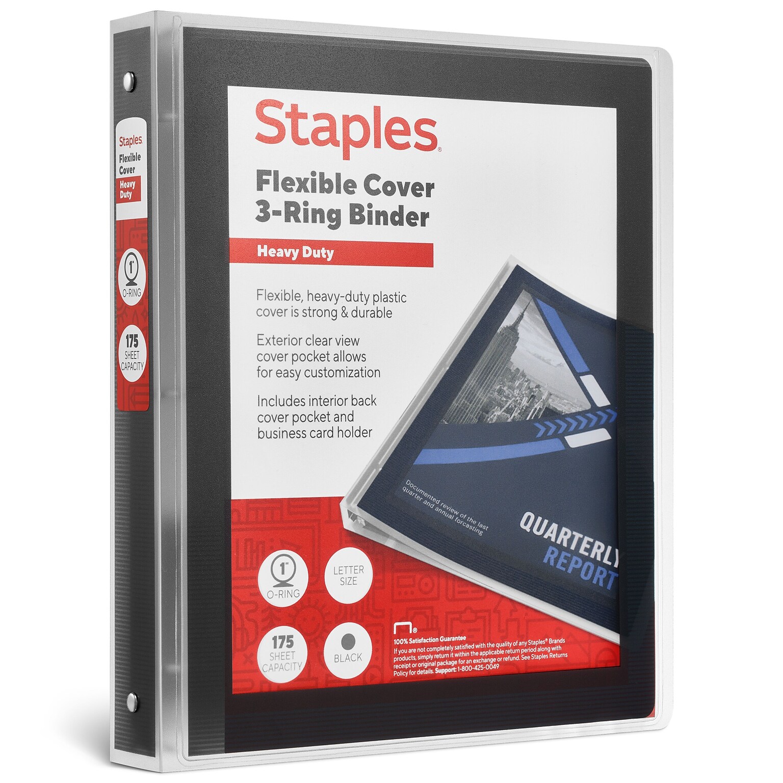 Staples Heavy Duty 1 3-Ring Flexible Poly Binders, Black (ST62612)
