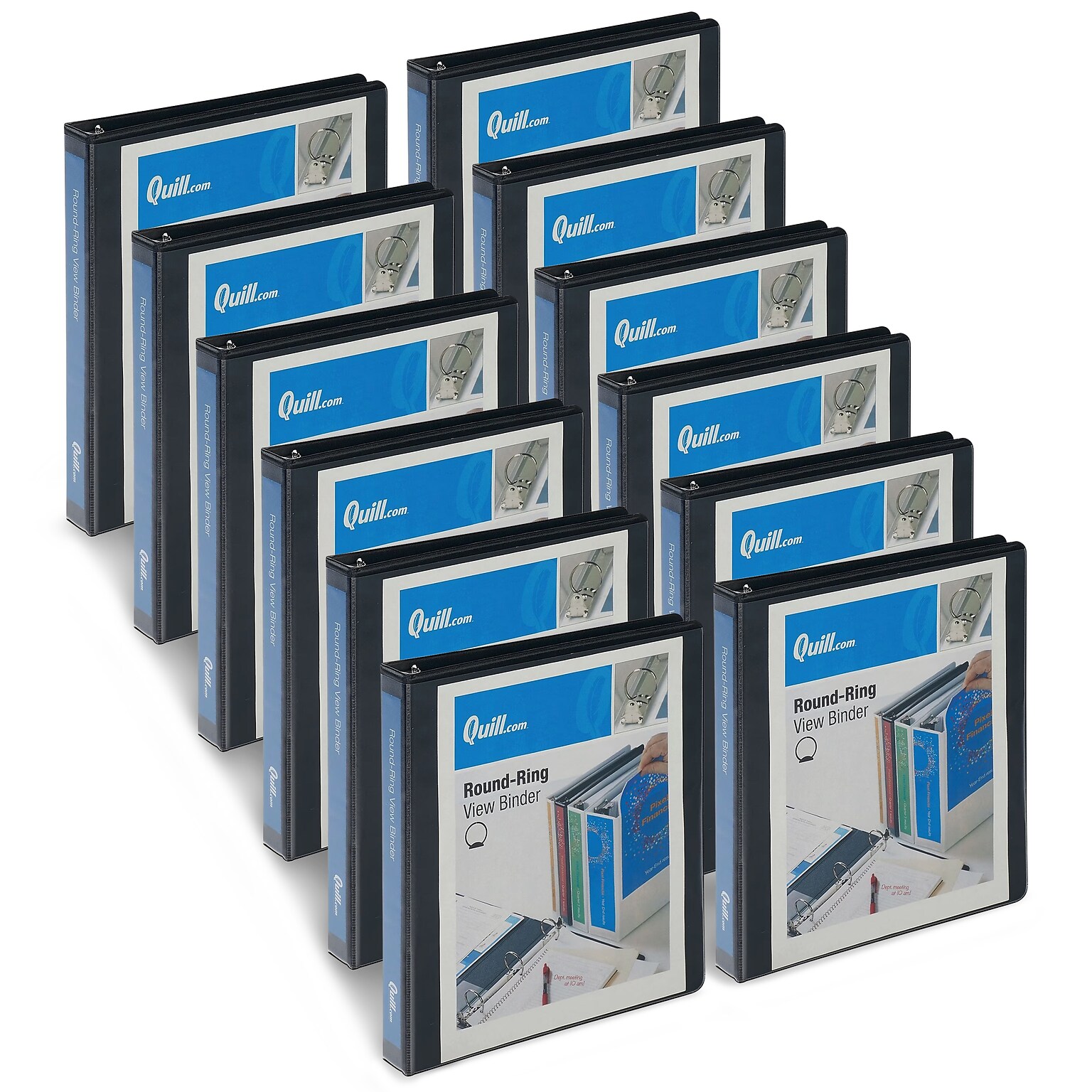 Quill Brand® 1 inch, Round Ring, View Binder, Black, 12/Pack (7221BK)