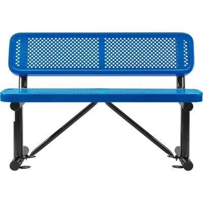 Global Industrial 4 Outdoor Steel Bench w/ Backrest, Perforated Metal, Blue (695744BL)