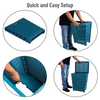 Mind Reader Foldable Plastic Laundry Hamper with Lid, Blue (FOLHAMP61-BLU)