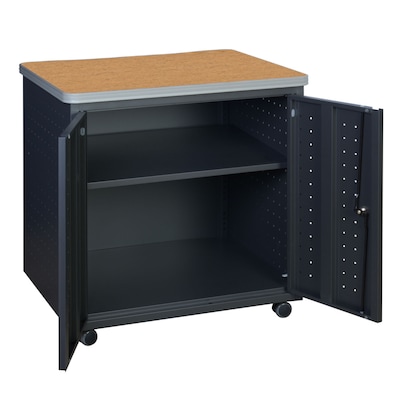Regency Mesa Steel Mobile Locking Utility Table 30" x 23.25", Medium Oak (66746SCMO)
