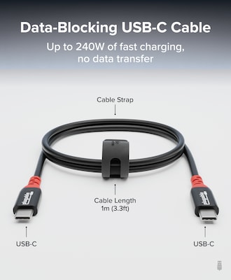 Plugable 3.3 ft. USB-C to USB-C Charging Cable, Male to Male, Black (USBC-CC1M)