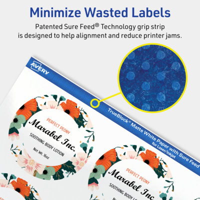 Avery TrueBlock Laser/Inkjet Round Multipurpose Labels, 2" Dia., White, 120 Labels/Pack (94501)
