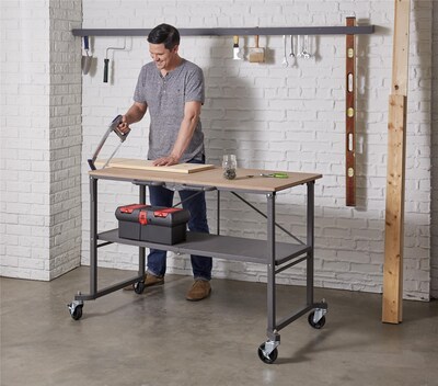 Cosco SmartFold Portable Workbench/Folding Utility Table w/ Locking Casters, 600 lb. Capacity, Brown (66721DKG1E)