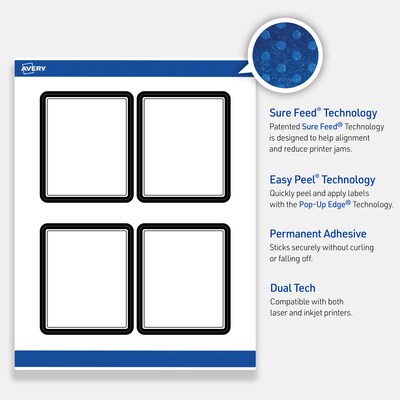 Avery Laser/Inkjet Rectangle Multipurpose Labels, 4" x 3-1/3", White, 40/Pack (S00DM0)