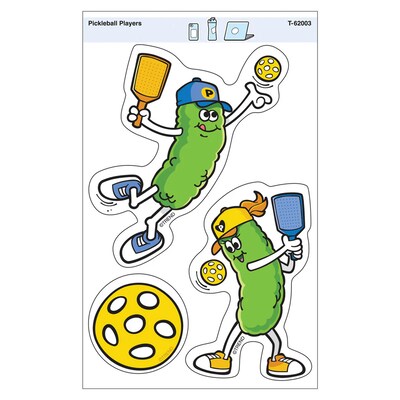 Trend Enterprises Pickleball Players Vinyl Stickers, Multicolored, 3/Pack, 6/Packs/Bundle (T-62003-6)