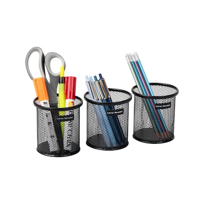 Mind Reader Metal Pen and Accessory Holder Desk Organizer, Black, 3-Pieces (CLIPMESH3-BLK)
