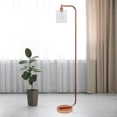 Simple Designs Antique Style Industrial Iron Lantern Floor Lamp with Glass Shade, Rose Gold (LF1036-RGD)