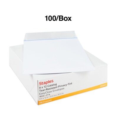 Staples Self Seal Security Tinted Catalog Envelopes, 9" x 12", White, 100/Box (21574)