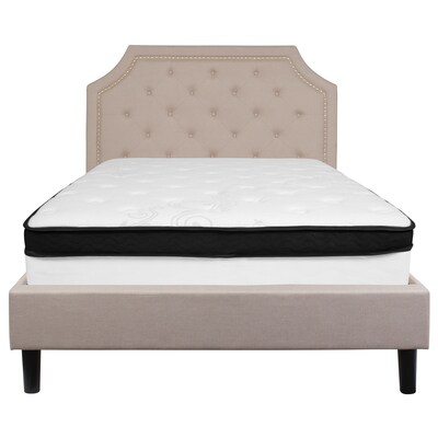 Flash Furniture Brighton Tufted Upholstered Platform Bed in Beige Fabric with Memory Foam Mattress, Full (SLBMF2)