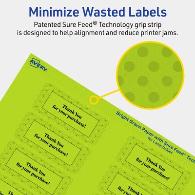 Avery Printable Rectangle Multipurpose Labels, 1" x 2-5/8", Bright Green, 640/Pack (94201)
