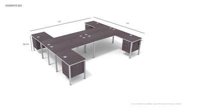 Boss Office Products Simple System 71W L-Shaped Desk with Pedestal, Driftwood, 4/Set (SGSD018-203)