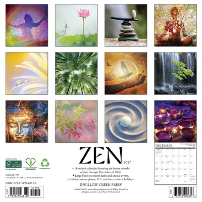 2027 Willow Creek Zen 12 x 12 Monthly Wall Calendar, Assorted Colors (63156)