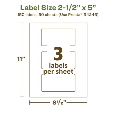 Avery EcoFriendly Laser/Inkjet Rectangle Multipurpose Labels, 2-1/2" x 5", White, 150/Box (94246)