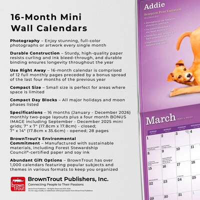 2026 BrownTrout Yoga Puppies 7" x 7" Monthly Wall Calendar (9798330701988)