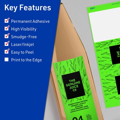 Avery Laser/Inkjet Multipurpose Rectangle Labels, 3-1/4 x 8-3/8, Neon Green, 60/Pack (94251)