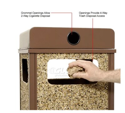 Global Industrial Stone Panel Trash Weather Urn, 12 Gallon Capacity, 13-1/2"W x 13-1/2"D x 35"H, Brown (239576BN)
