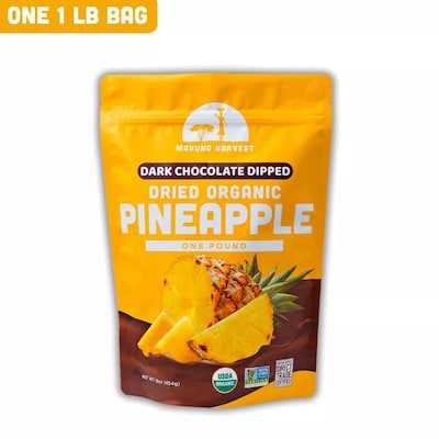 Mavuno Harvest Organic Dried Pineapple Dipped in Dark Chocolate Fruit Snacks, 1 lb. Bag (MAHW-CPNAPL1LB)