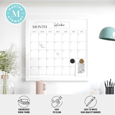 Martha Stewart Everette Magnetic Dry Erase Monthly Calendar Set, Engineered Wood Frame, 18" x 18" (BRPMMWP4545WT)