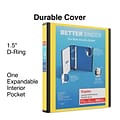 Staples® Better 1-1/2 3 Ring View Binder with D-Rings, Yellow (19060)