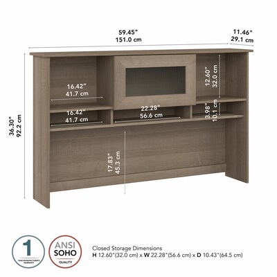 Bush Furniture Cabot 60 "W Desktop Hutch, Ash Gray (WC31231)