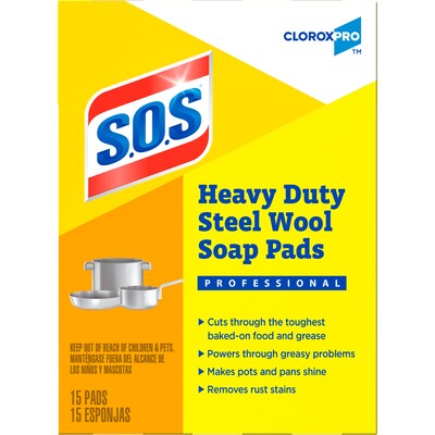 CloroxPro S.O.S Heavy Duty Steel Wool Soap Pads, 15 Pads/Pack (88320)