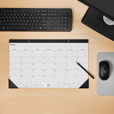2024-2025 Staples 18" x 11" Academic Monthly Desk Pad Calendar, Black (ST17004-23)