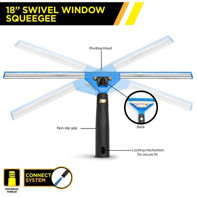 Gritt Commercial Window Washing Kit with 18" Swivel Window Squeegee and 6' Telescopic Pole (GRI130-6F-18)