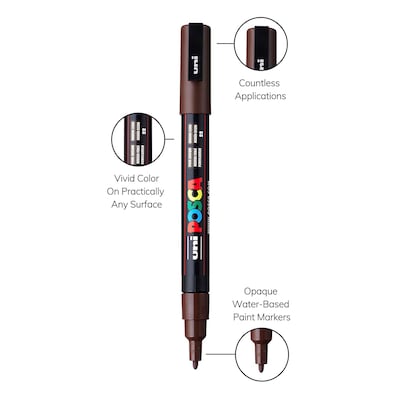 POSCA PC-3M Water Based Paint Marker, Fine Bullet Tip, Dark Brown, 3/Pack (UBCPC3MDARKBROWN-3)