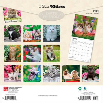 2026 BrownTrout I Love Kittens 12 x 12 Monthly Wall Calendar (9798330704149)