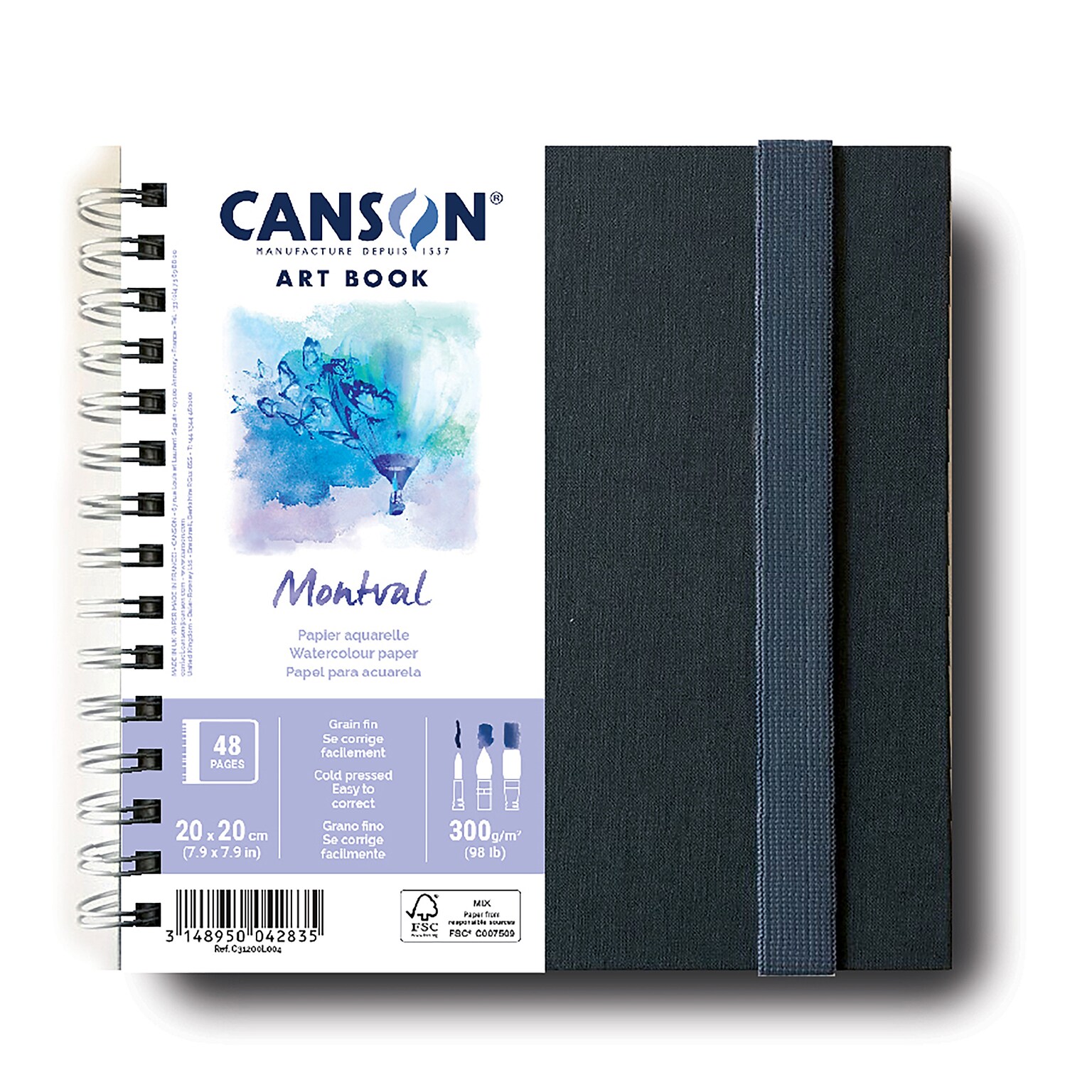 Canson Artist Series Montval 7.9 x 7.9 Spiral Bound Watercolor Sketch Book, 48 Sheets/Book (MCX31200L004)