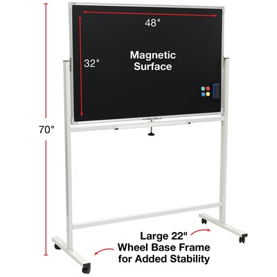 Excello Global Products Double Sided Magnetic Mobile Chalkboard, 48" x 32", White Frame (EGP-HD-0548)
