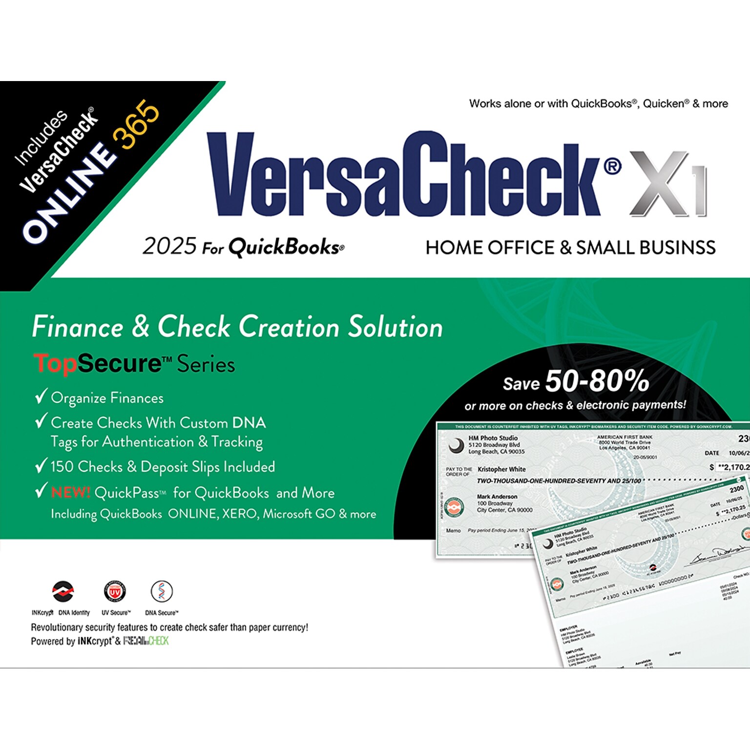 VersaCheck X1 2025 for QuickBooks Download + VersaCheck ONLINE Gold, 1-Year Subscription (VCX1Q-2345)
