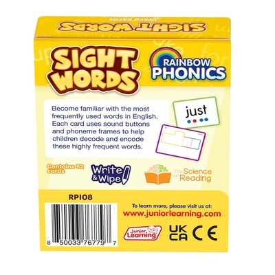 Junior Learning Rainbow Phonics Sight Word Cards, High Freguency, 52/Pack (JRLRP108)