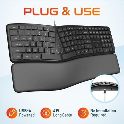 Delton KB250 Ergonomic Keyboard, Black (DKBE250-U)
