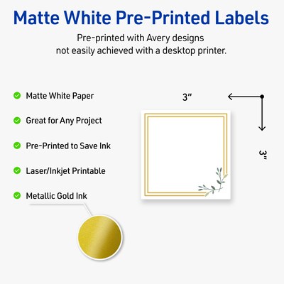 Avery Laser/Inkjet Square Multipurpose Labels, 3 x 3, White, 60/Pack (S00DMT)