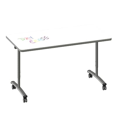 Correll 60W x 30D Adjustable Foldable Rectangular Training Room Table, Laminate, With Wheels, Frosty White (FTS3060DE801413)