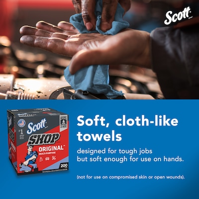 Scott Shop Towels Wipers, Blue, 200 Wipers/Box, 8 Boxes/Carton (75190)