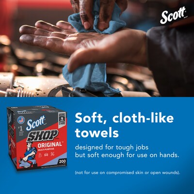 Scott Shop Towels Wipers, Blue, 200 Wipers/Box, 8 Boxes/Carton (75190)