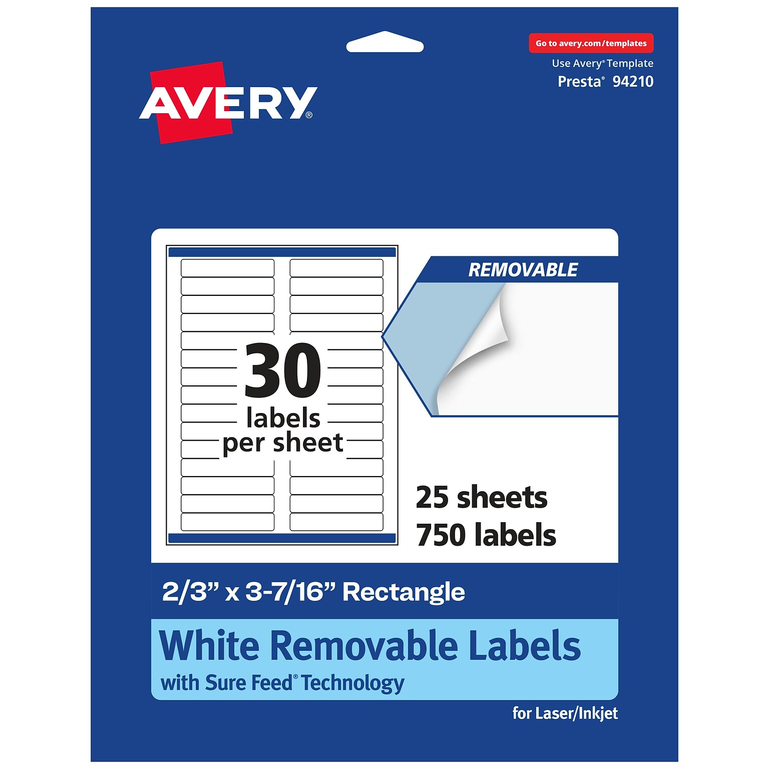 Avery Laser/Inkjet Multipurpose Labels, White, 30 Labels/Sheet, 25 Sheets/Pack (94210-RMP25)