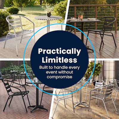 Flash Furniture Lila Indoor-Outdoor 23.5'' Round Table Set with 2 Slat Back Chairs, Aluminum (TLH24RD017BCHR2)