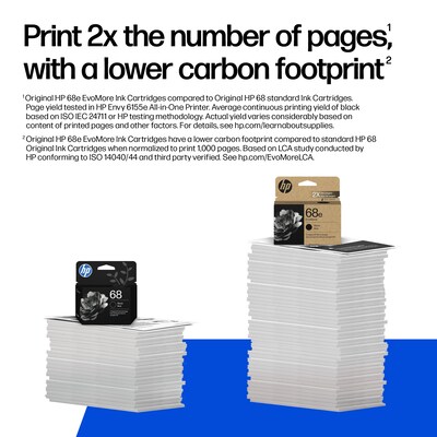 HP 68e EvoMore High Yield Black Ink Cartridge, Works with Envy 6100e, 6500e Series (7FP22TN)