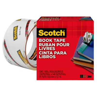 Scotch Book Transparent Clear Tape, 2" x 15 yds., 3" Core, Transparent (845-2)